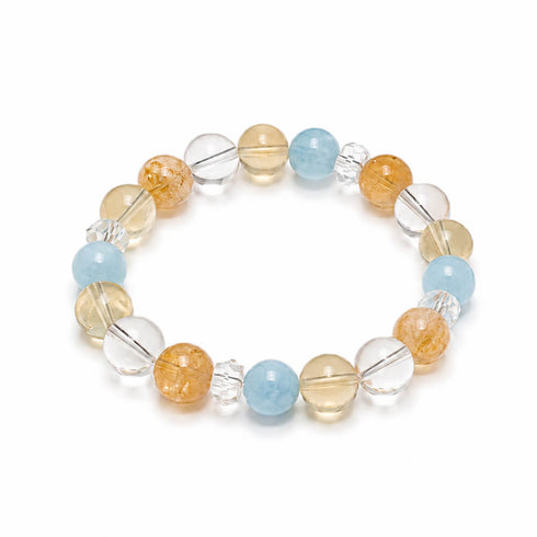 Multicolor beaded crystal bracelet with round amethyst, citrine, and clear quartz beads