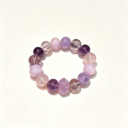 Amethyst and rose quartz beaded bracelet with purple and pink crystal beads