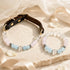 Leather pet collar and matching rose quartz and aquamarine bead bracelet set