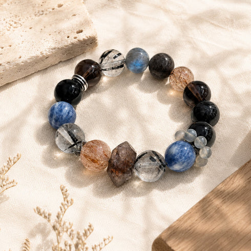 Black and blue crystal bead bracelet with mixed clear and brown stones