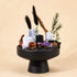 Crystal money tree ornament on black pedestal with blue crystals, brown rose, and purple accents