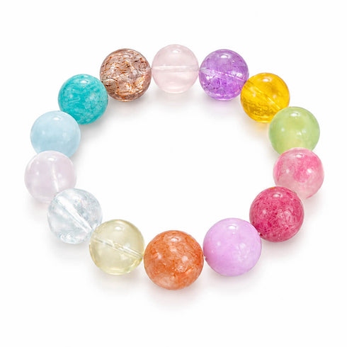Clear and colored round crystal beads bracelet, full view on white background