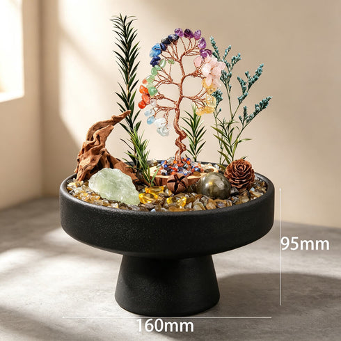 DIY crystal garden decor kit with multi-color crystal tree on black circular stand
