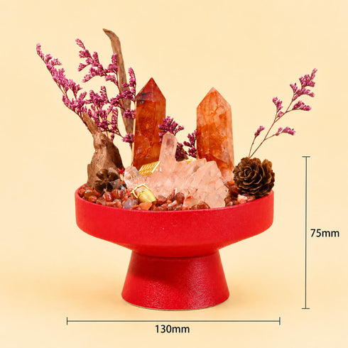 Red crystal garden centerpiece on a pedestal base with pink branches and orange crystal towers