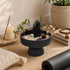 DIY crystal garden kit on tabletop: black pedestal bowl with crystals and dried flowers