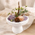 Natural crystal bonsai centerpiece in white bowl with purple crystal and white blossoms
