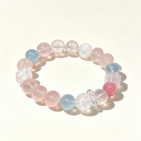 Pastel crystal bead bracelet with pink, powder blue, and clear round stones