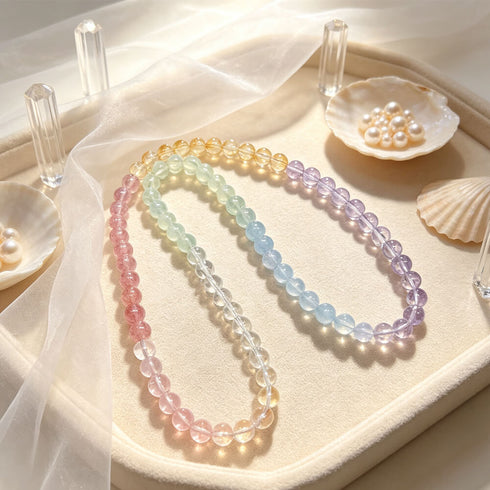 Pastel rainbow beaded bracelet set with rose, mint, blue, and lavender round beads